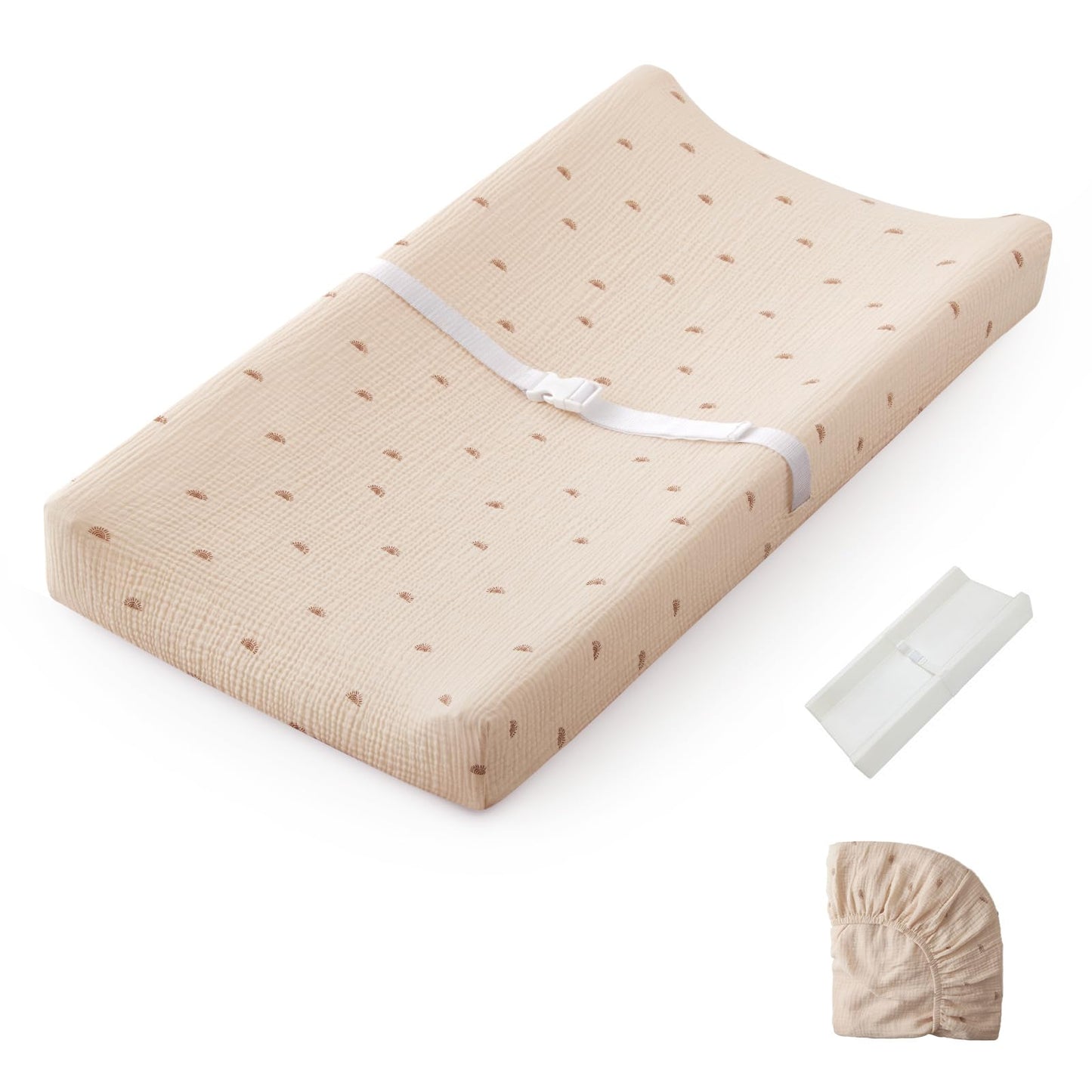 Blissful Diary Muslin Baby Changing Pad with Waterproof Lining Foam, Diaper Changing Table Pad with Cover for Dressers (Monstera, Avocado)