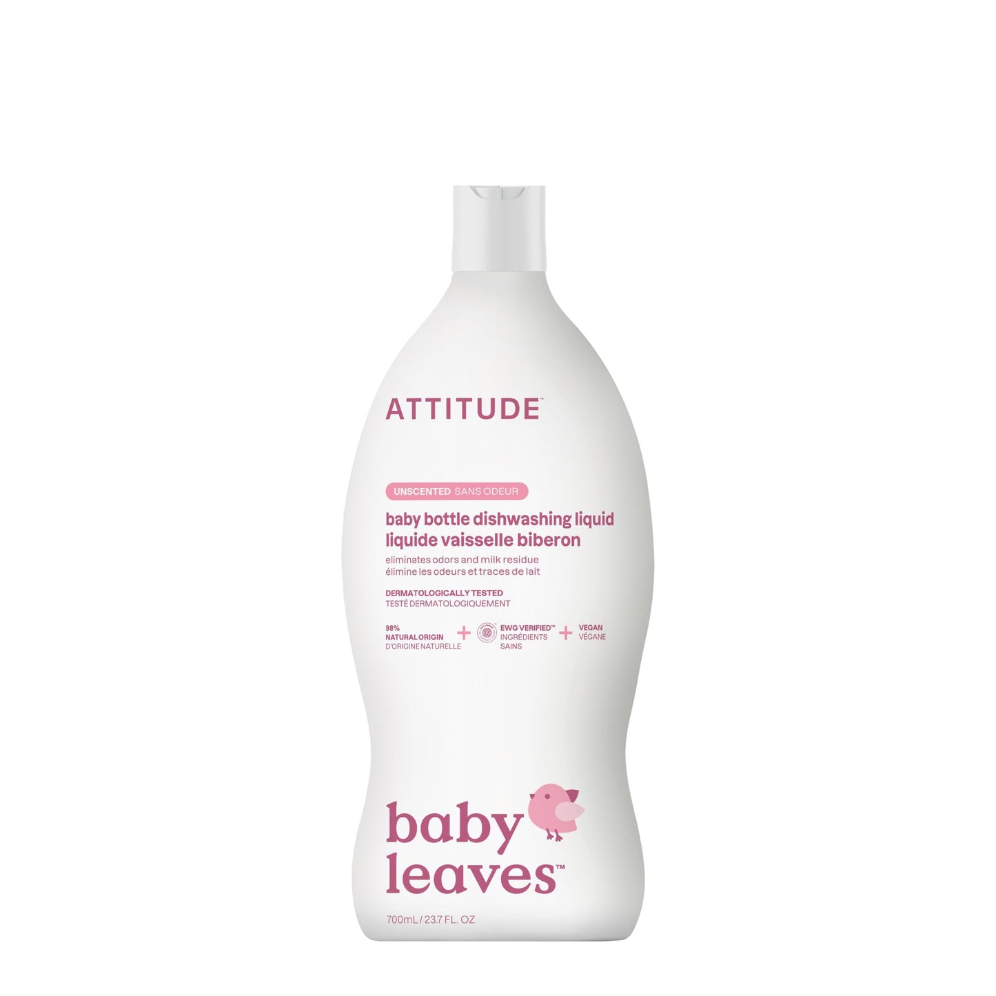 ATTITUDE Baby Dish Soap and Bottle Cleaner, EWG Verified Dishwashing Liquid, No Added Dyes or Fragrances, Tough on Milk Residue and Grease, Vegan, Pear Nectar, 23.7 Fl Oz