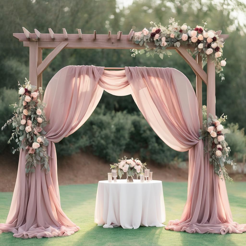 Barcelonetta | Chiffon Fabric | Decoration, Drapery Fabric | Wedding, Gender Reveal, Baby Shower, Birthday | for Arbor, Arch, Canopy, Table and Chair Decoration (Dusty Rose, 10 Yards)