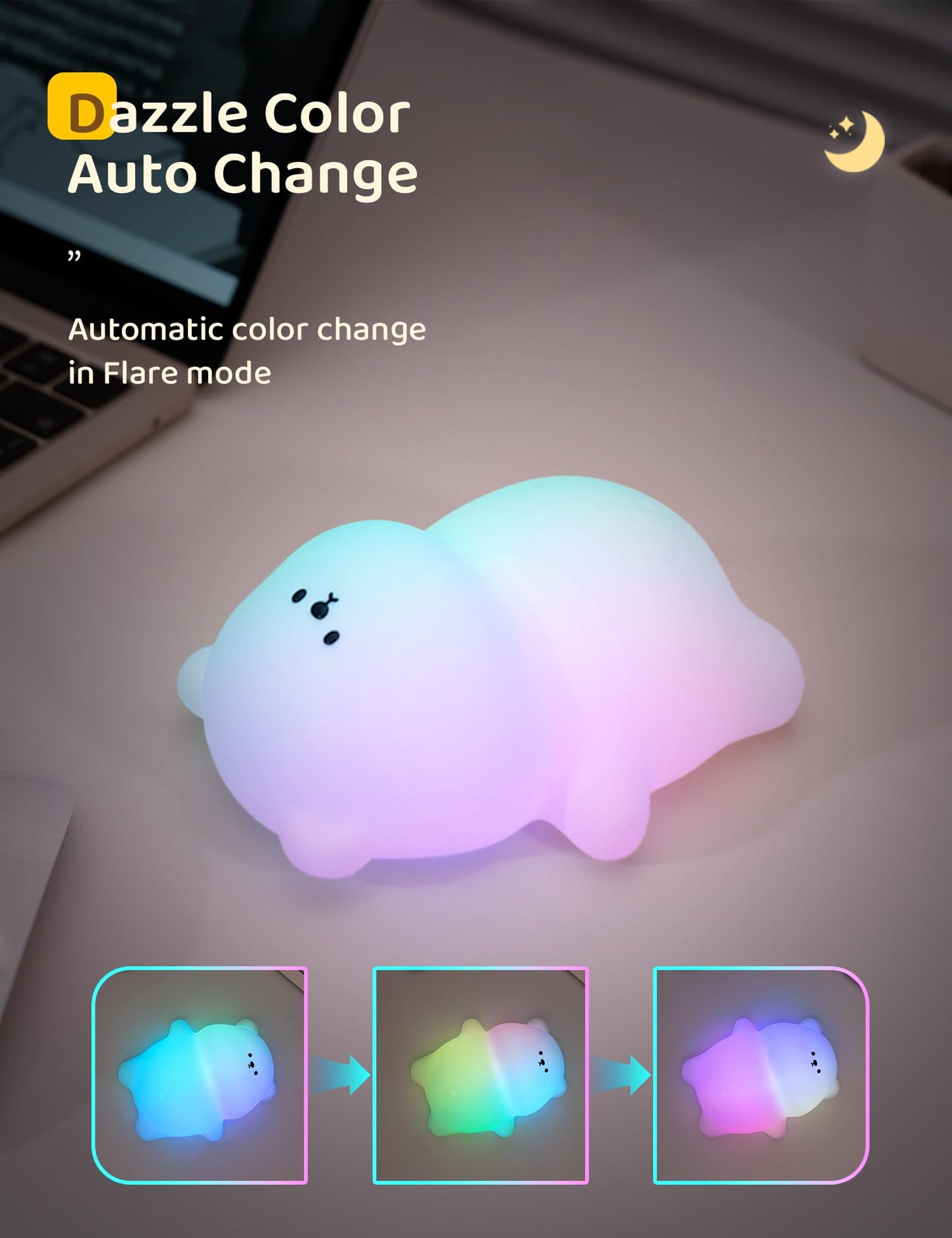 Nursery Night Light, RGB Bunny with 7 Colors & 3 Dim Levels, Rechargeable Silicone, Room Decor & Kids Gift