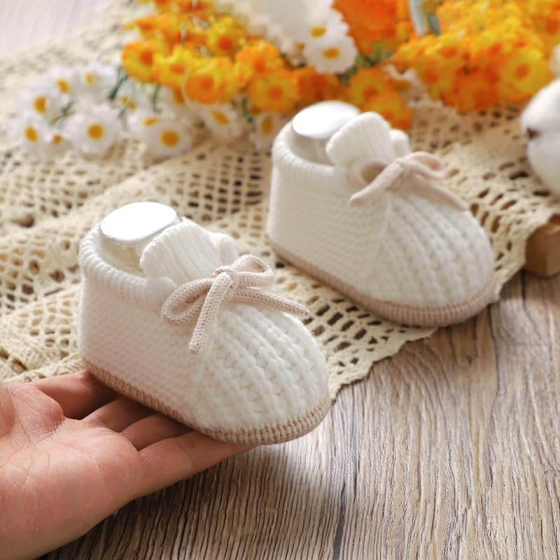 LAWKUL Baby Booties Knit Newborn Shoes Cozy First Walkers Infant Toddler Boots for Boy Girls 0-3 Months