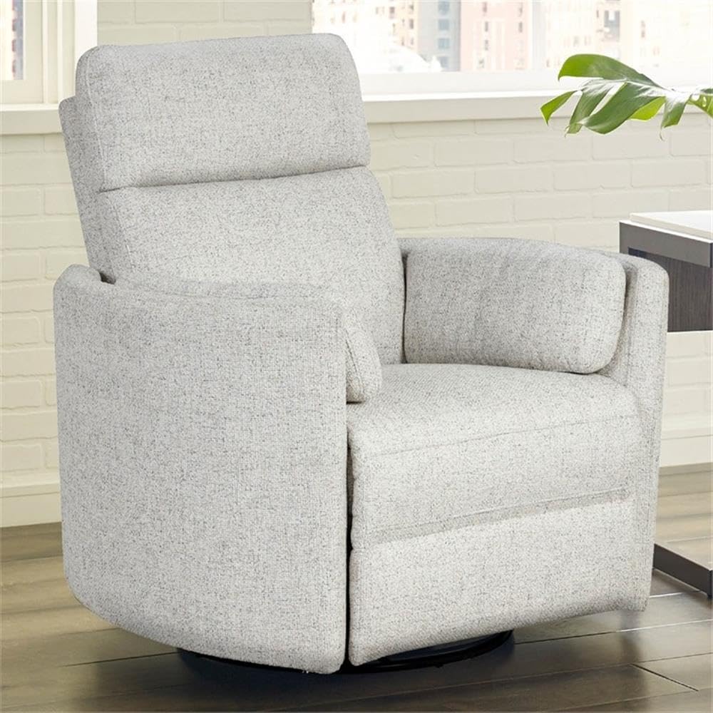 Pemberly Row Contemporary Fabric Swivel Glider Recliner in Ivory