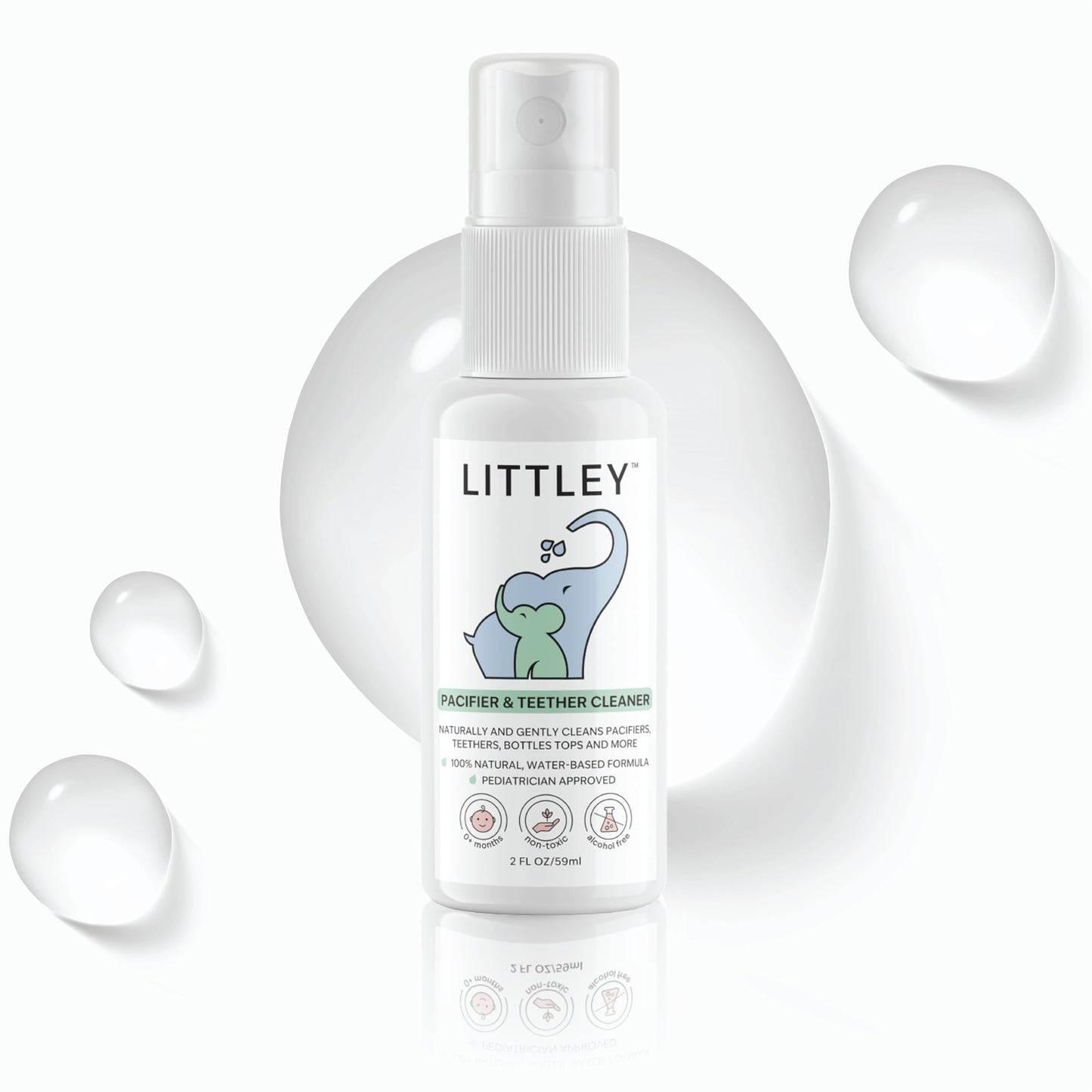 Littley Pacifier & Teether Cleaner with Hypochlorous Acid, Non-Toxic & Alcohol-Free, Gentle Formula for Cleaning Baby & Toddler Essentials, 2oz Travel-Size Spray Bottle