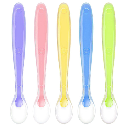 Vicloon Baby Silicone Spoons, 5 PCS Toddler Training Feeding Spoons, Soft Tip BPA Free Gum-Friendly, Dishwasher & Boil-Proof