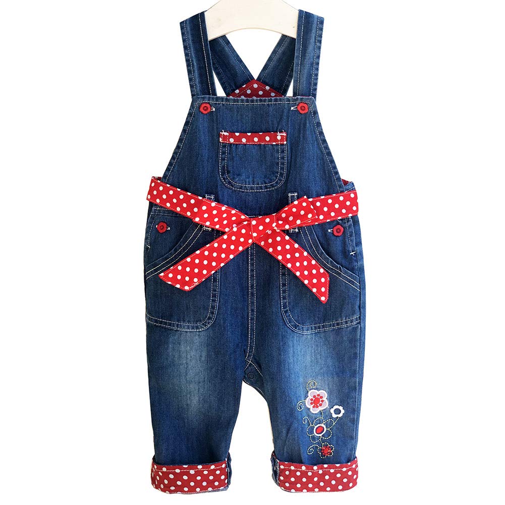 Peacolate 3months-3Years Baby Girls Denim Overalls Embroidery Bib Pants Jeans Jumpsuit