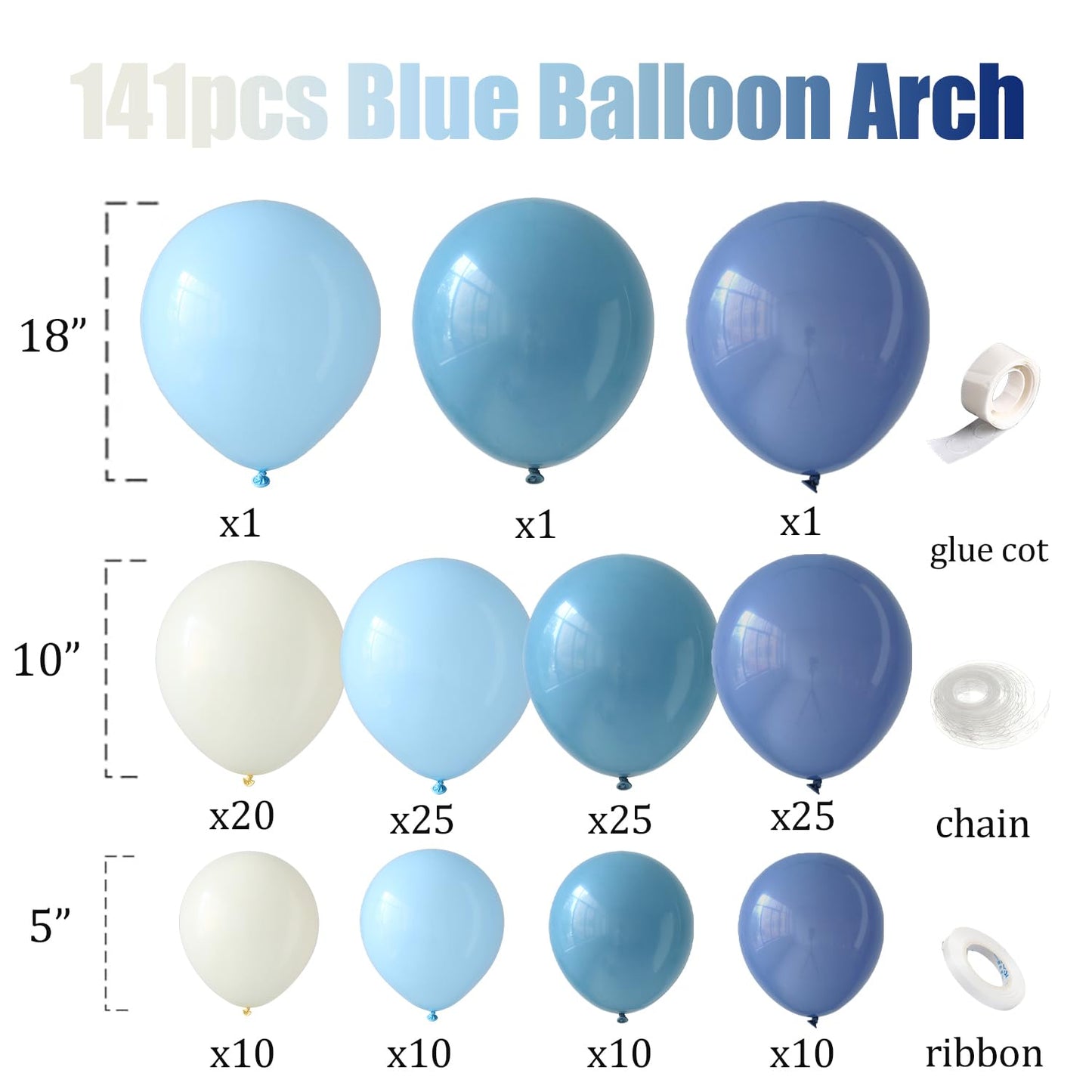 Dusty Blue Balloon Arch Garland Kit, 141 Pcs Sand White Baby Blue White Balloons for Baby Shower Decorations, Gender Reveal, Birthday, Wedding Decoration