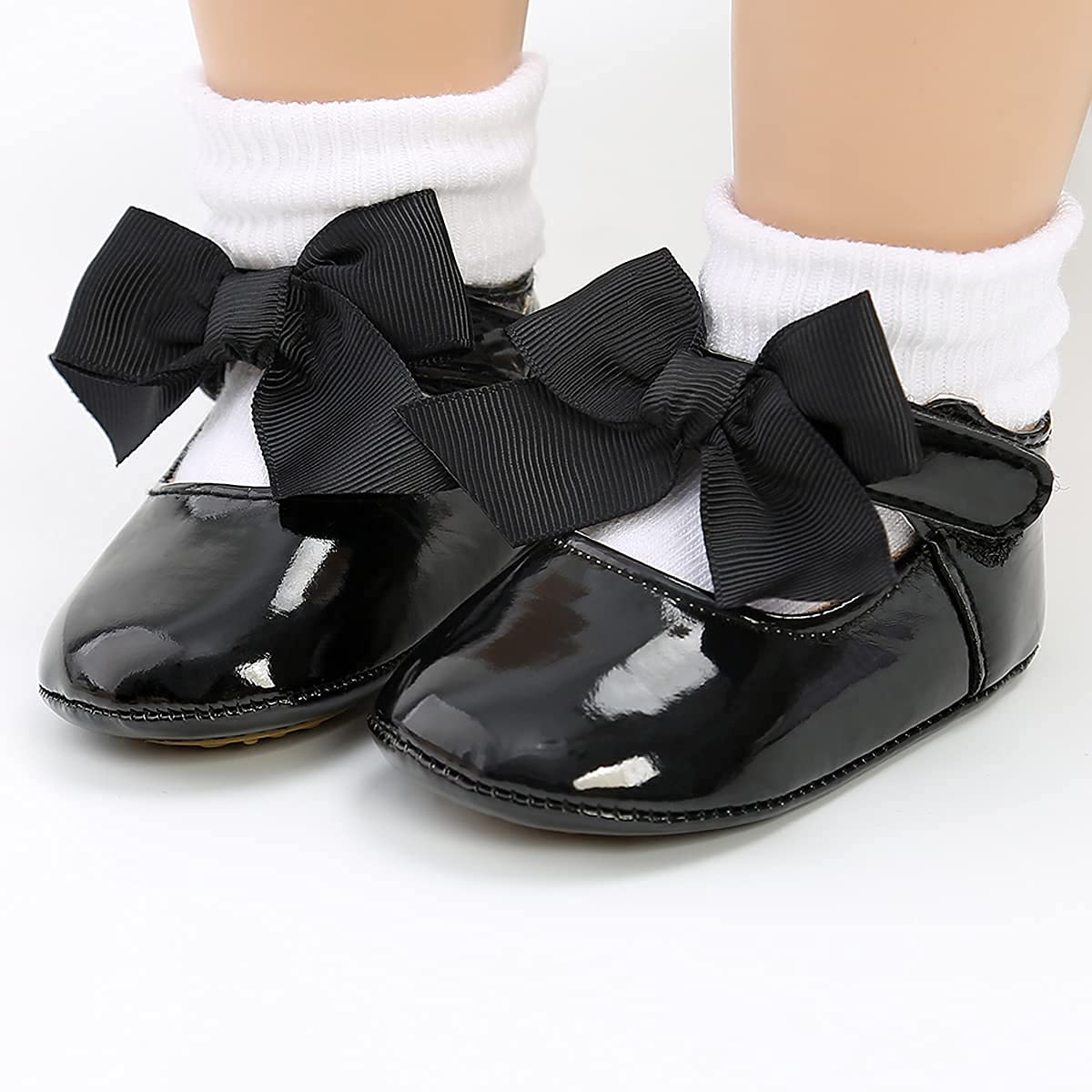 Baby Girls Mary Jane Flats with Bowknot Flowers Soft Newborn Infant First Walkers Crib Shoes Wedding Party Christmas Dress Shoes