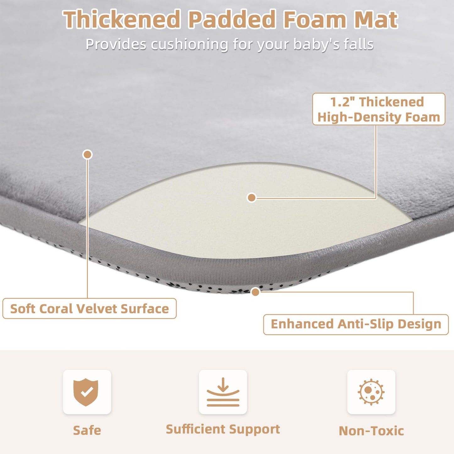 Thick Baby Play Mat for Floor,50 x 50 Playpen Mat,Tummy Time Foam Mat,Ultra Soft Support & Plush Feel,Easy Care with Non-Slip Cushioned for Infant,Kids and Toddler Crawling,Beige