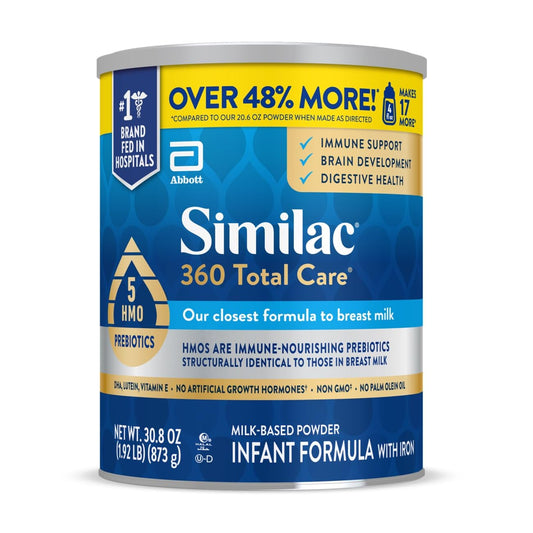 Similac 360 Total Care Infant Formula, Has 5 HMO Prebiotics, Our Closest Prebiotic Blend to Breast Milk, Non-GMO, Baby Formula Powder, 20.6-oz Tub