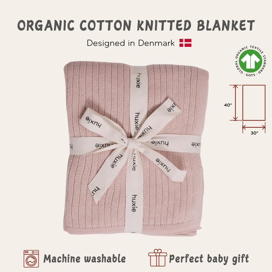 Knitted Organic Cotton Baby Blanket- Swaddle Blanket, 30" x 40" Soft Receiving Blanket for Newborn (Mochachino)