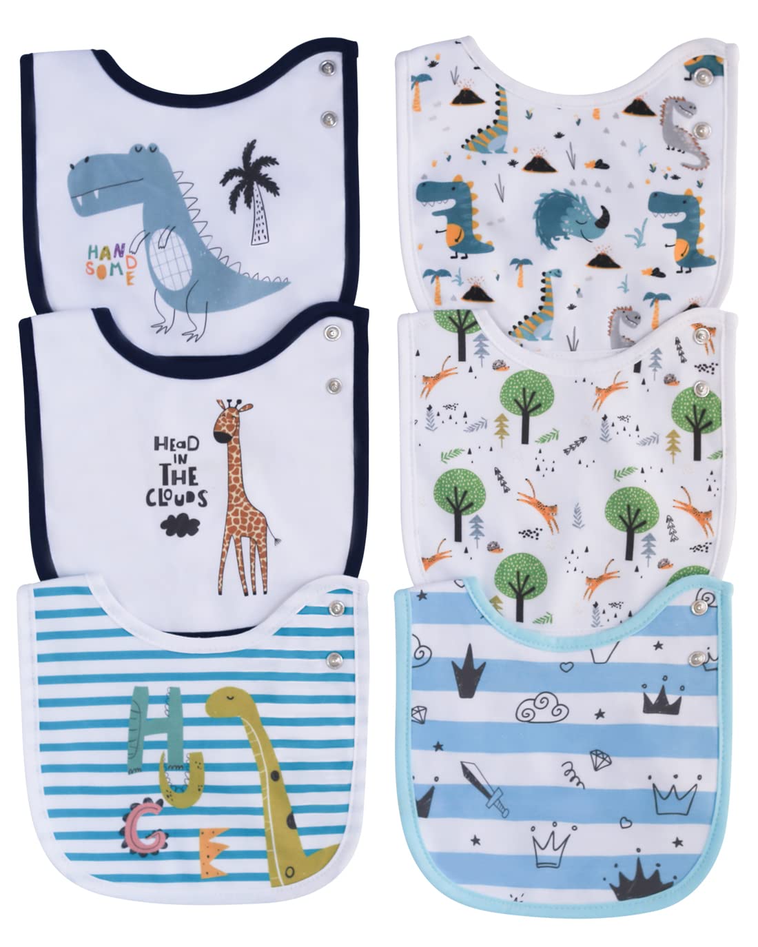 Maiwa 6 Pack Waterproof Cotton Baby Bibs for Girls Boys for Drooling Eating with Snaps