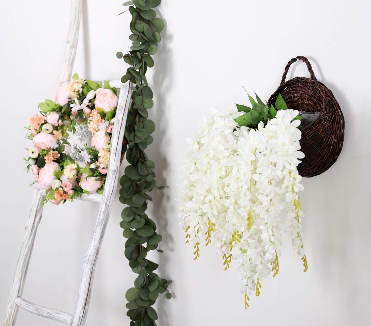 Duovlo Silk Wisteria Flower Artificial 2.13 Feet Hanging Wisteria Vine Fake Flower Bush String Home Party Wedding Decoration,Pack of 4 (Pink)