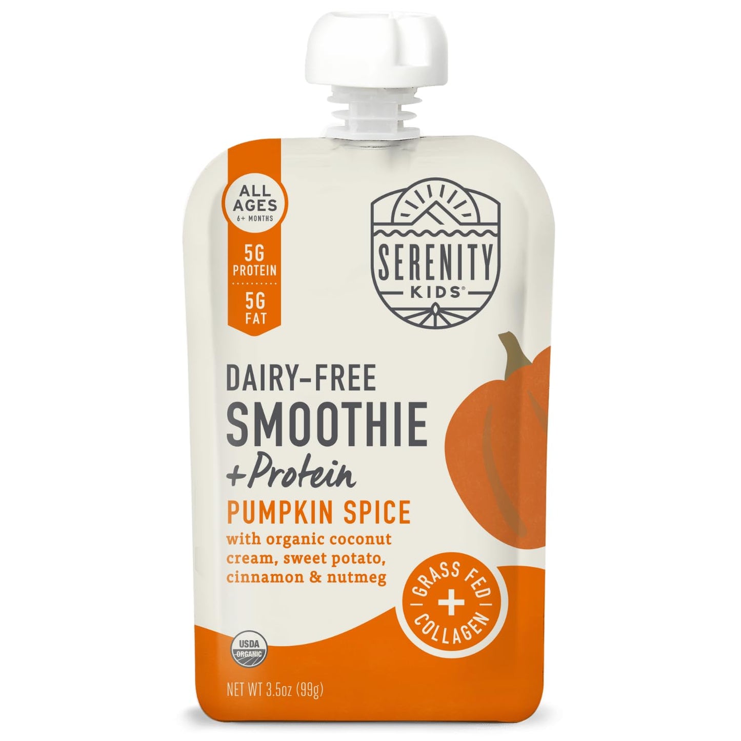 Serenity Kids 6+ Months Dairy-Free Smoothie Baby Food | USDA Organic | Grass Fed Collagen Protein | 3.5 Ounce BPA-Free Pouch | Berry Butternut | 12 Count