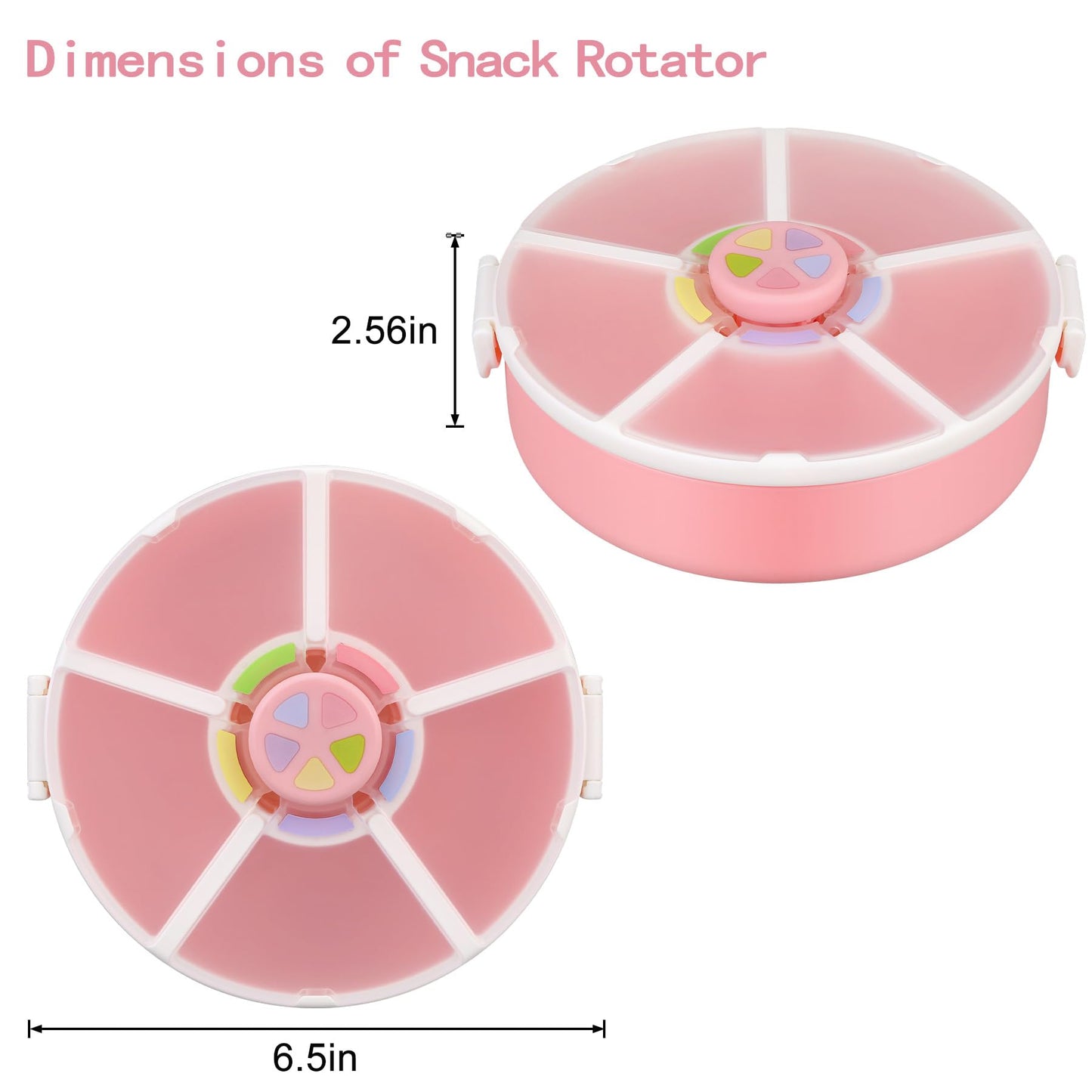 Kids Snack Rotator Container Reusable Snack Box with 5 Compartment Dispenser and Lid, Color Matching Opening Lid, BPA and PVC Free, for Toddlers, Babies, Home, School, Travel (1 Pack- Pink)