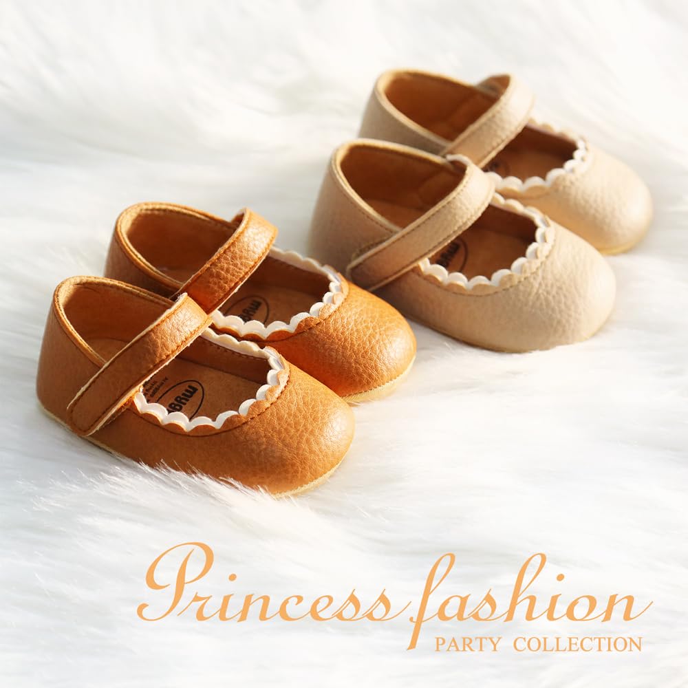 Baby Girl Mary Jane Flats Dress Shoes - Infant Newborn Shoes Anti-Slip Soft PU Leather Party School Wedding Princess Baby Girl Shoes 0-18M