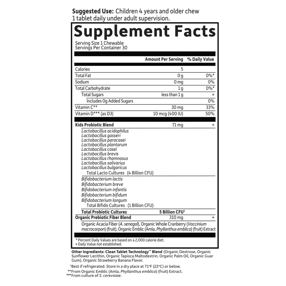 Garden of Life Dr. Formulated Probiotics Organic Kids+ Plus Vitamin C & D - Watermelon - Gluten, Dairy & Soy Free Immune & Digestive Health Supplement, No Added Sugar, 30 Chewables (Shelf Stable)