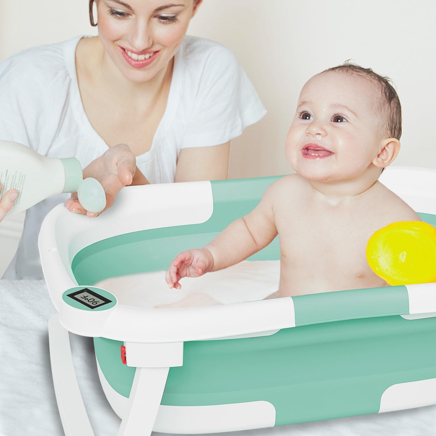Collapsible Baby Bathtub,Baby Bath Tub with Soft Cushion & Thermometer,Baby Bathtub Newborn to Toddler 0-36 Months,Portable Travel Baby Tub