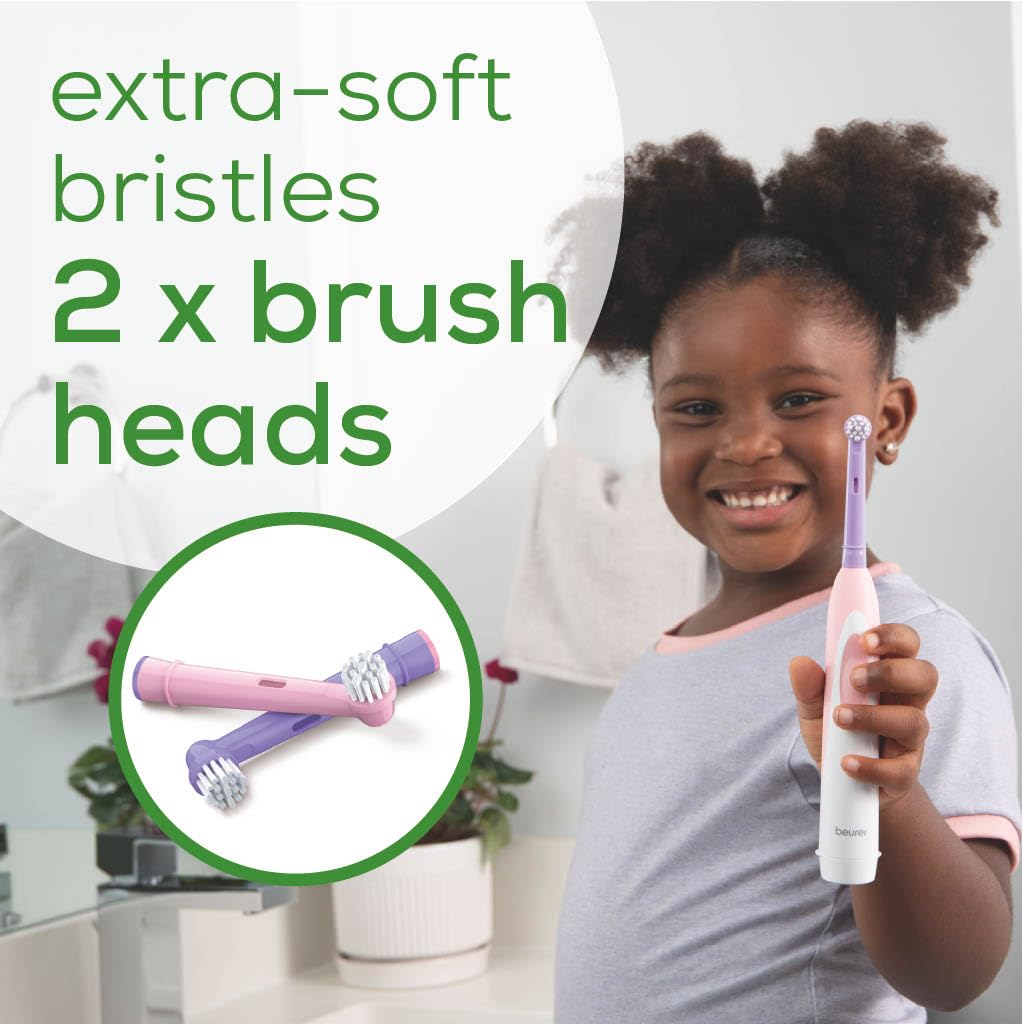 Beurer TB10 Kids Electric Toothbrush Kit - Fun Milo The Monkey Cap with 2 Extra-Soft Brush Heads to Help Remove Plaque, 2 Minute Timer, and Rinse Cup, BPA-Free, Safe for Ages 3+