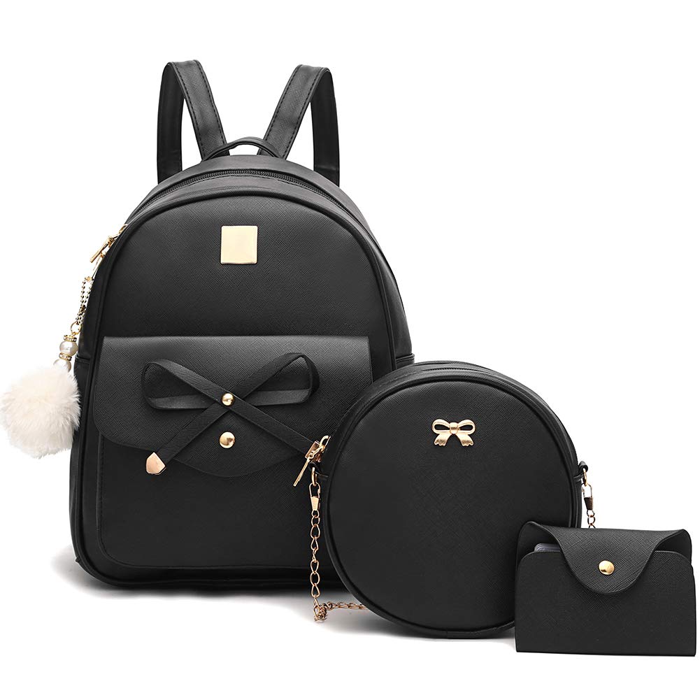 I IHAYNER Girls Bowknot 3-Pieces Fahsion Leather Backpack Backpack Purse for Women Rucksack for Ladies Shoulder Bag