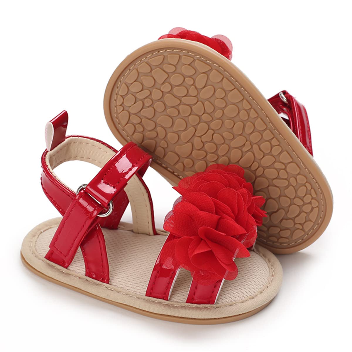 Timatego Infant Baby Girls Summer Sandals Anti-Slip Soft Sole with Flower Toddler First Walkers Crib Dress Shoes