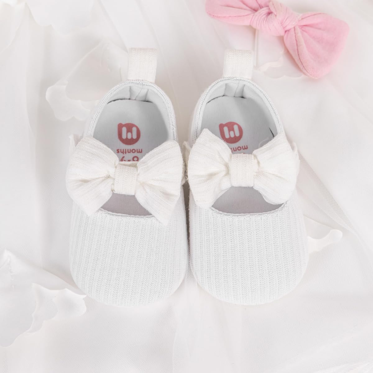 Meckior Newborn Baby Girls Dress Shoes Infant Bowknot Soft Sole Mary Jane Moccasins Baptism Christening Crib Shoes Wedding Princess Flats