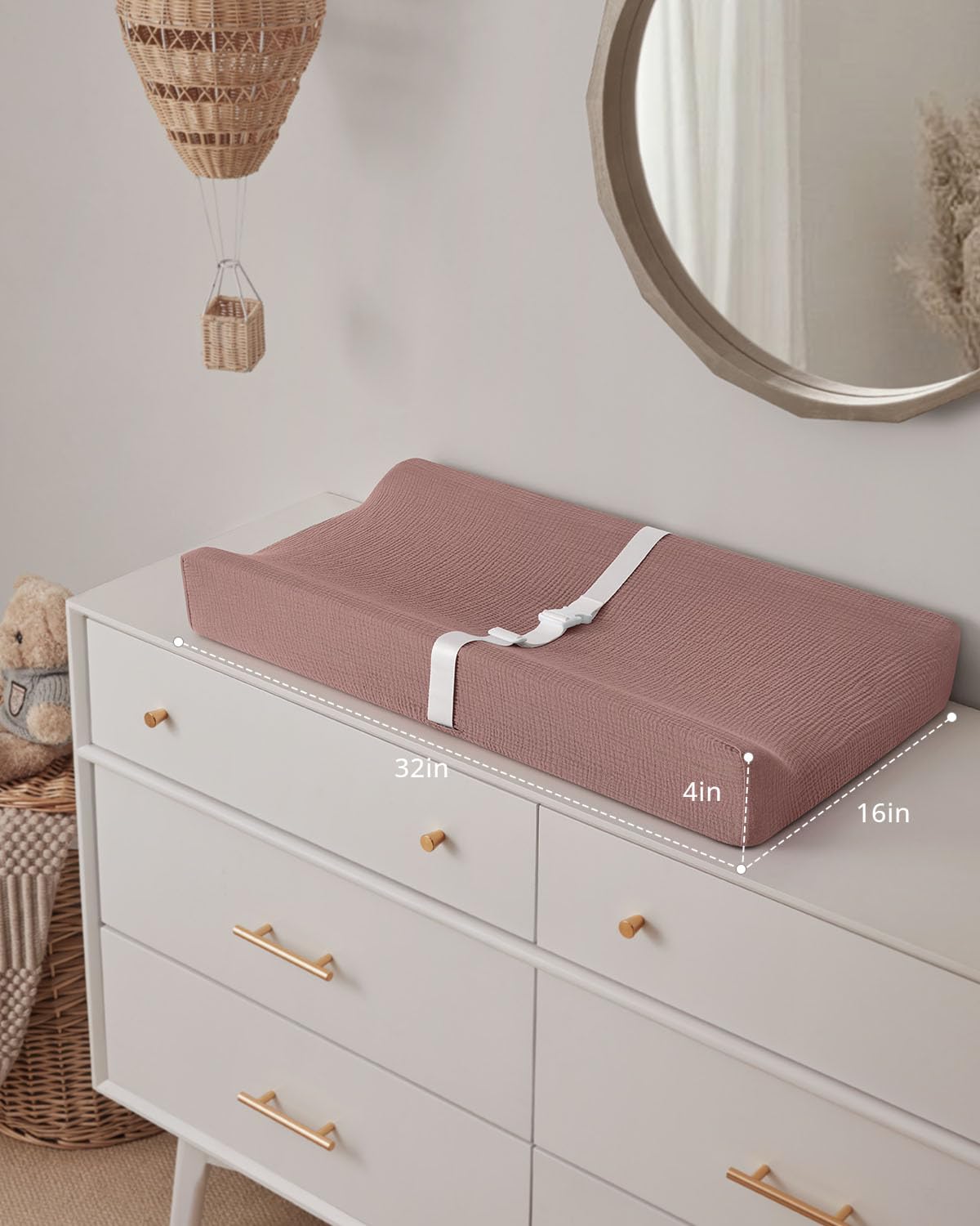 Blissful Diary Muslin Baby Changing Pad with Waterproof Lining Foam, Diaper Changing Table Pad with Cover for Dressers (Monstera, Avocado)