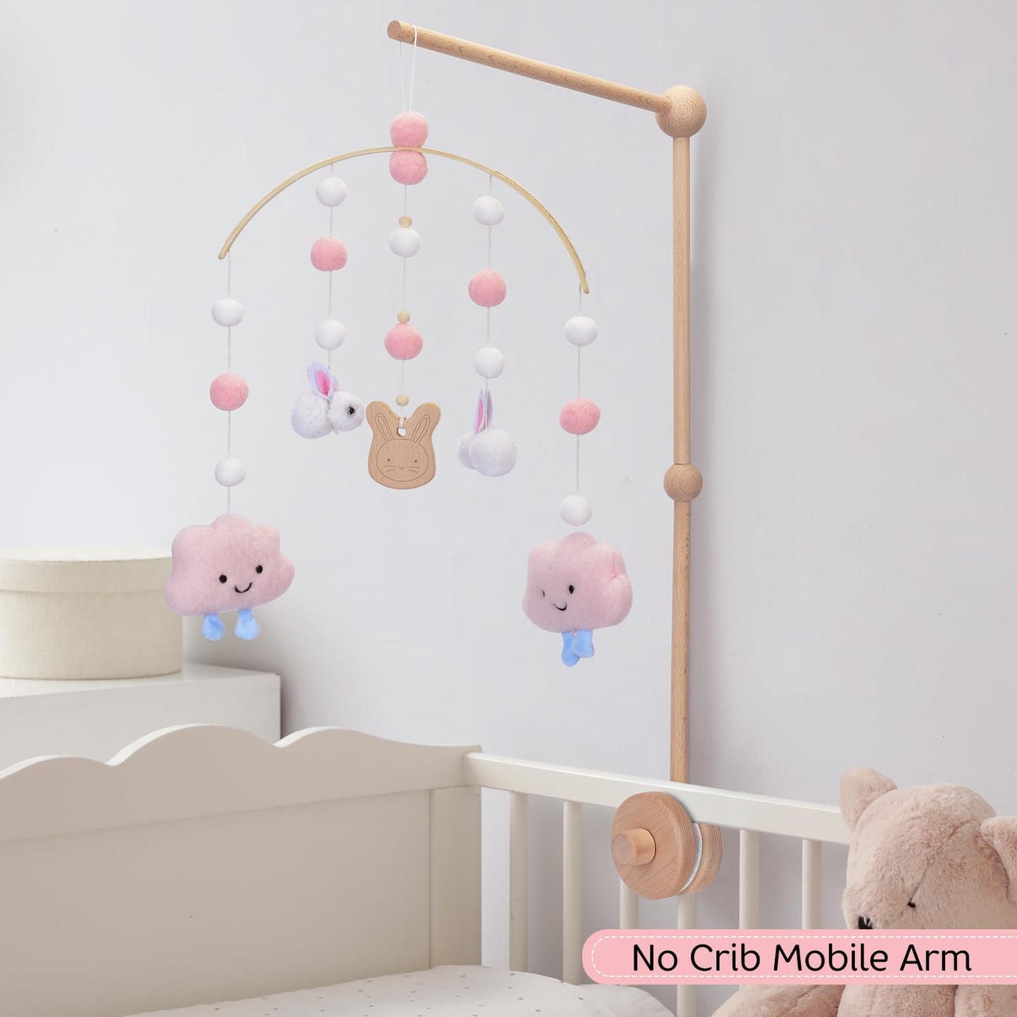 Baby Crib Mobile - Cloud Mobile for Crib, Felt Cloud Nursery, Baby Bassinet Mobile - Shower Set for Infant Bedroom Hanging Decoration (Pink)