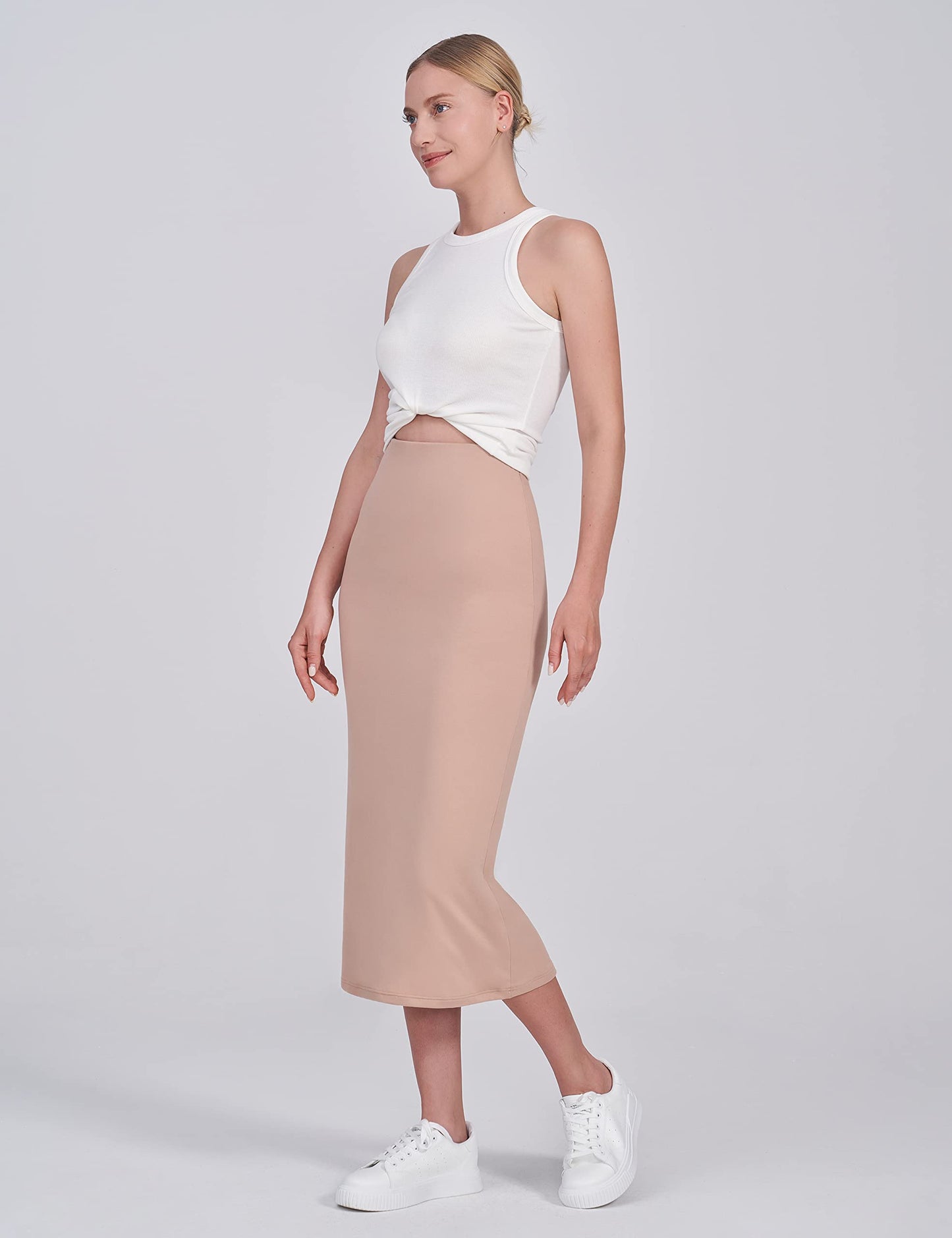 POSHDIVAH Women's Maternity Skirt Over The Belly Midi High Waisted Solid Stretchy Pregnancy Pencil Skirt