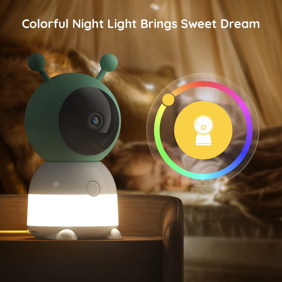 BOIFUN 2K WiFi Baby Monitor with Camera and Audio,Smartphone APP, Colorful Night Light, Smart AI Motion & Sound & Humidity & Temperature Detection, Auto Tracking,5-Inch Monitor Control, Night Vision