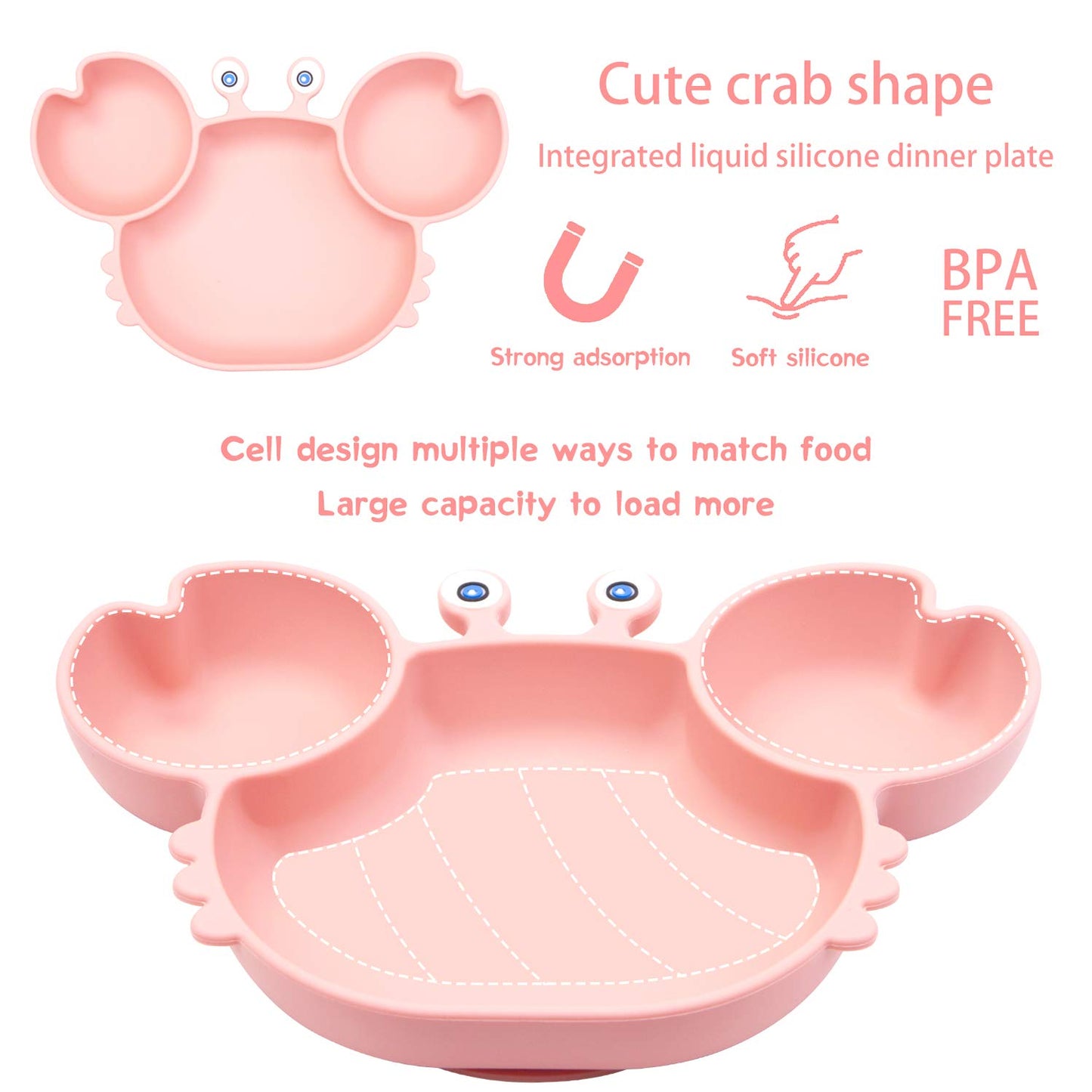 Silicone Suction Plate for Toddlers - Self Feeding Training Divided Plate Dish and Bowl for Baby and Toddler, Fits for Most Highchairs Trays, BPA Free Microwave Dishwasher Safe