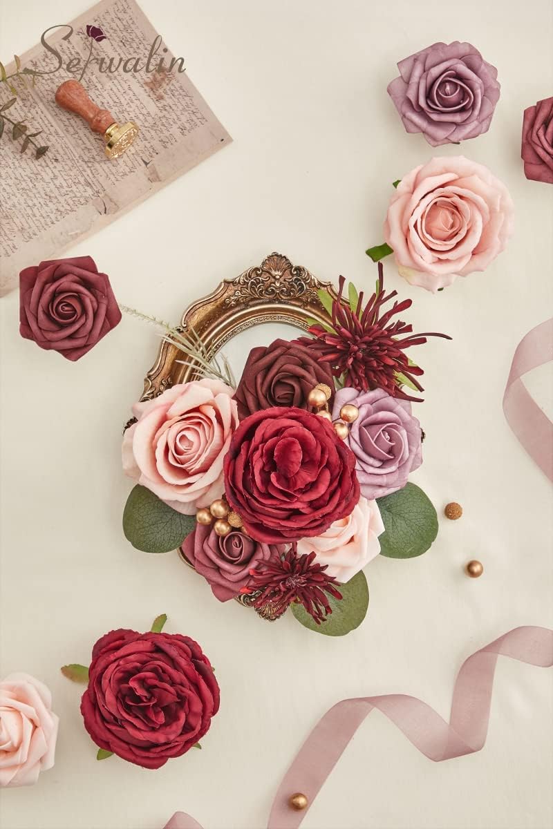 Serwalin Pink Artificial Flowers, Silk Fake Flowers for DIY Wedding Bridal Bouquets, Wedding Cake Flowers for Table Centerpieces Baby Shower Birthday Party Home Decorations