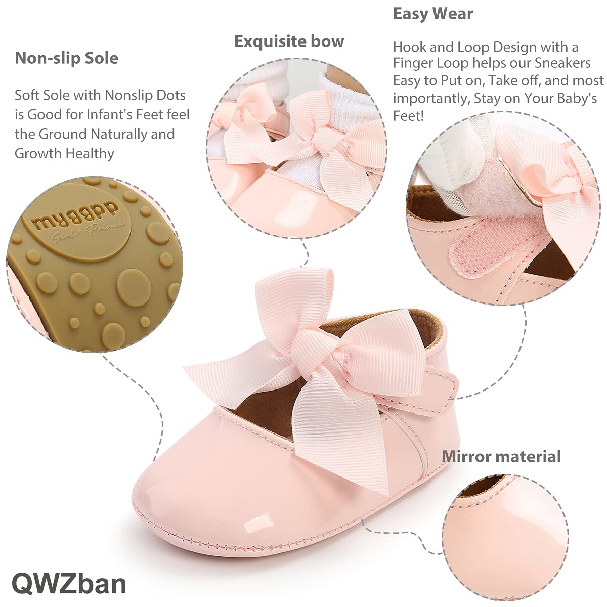 Baby Girls Mary Jane Flats with Bowknot Flowers Soft Newborn Infant First Walkers Crib Shoes Wedding Party Christmas Dress Shoes
