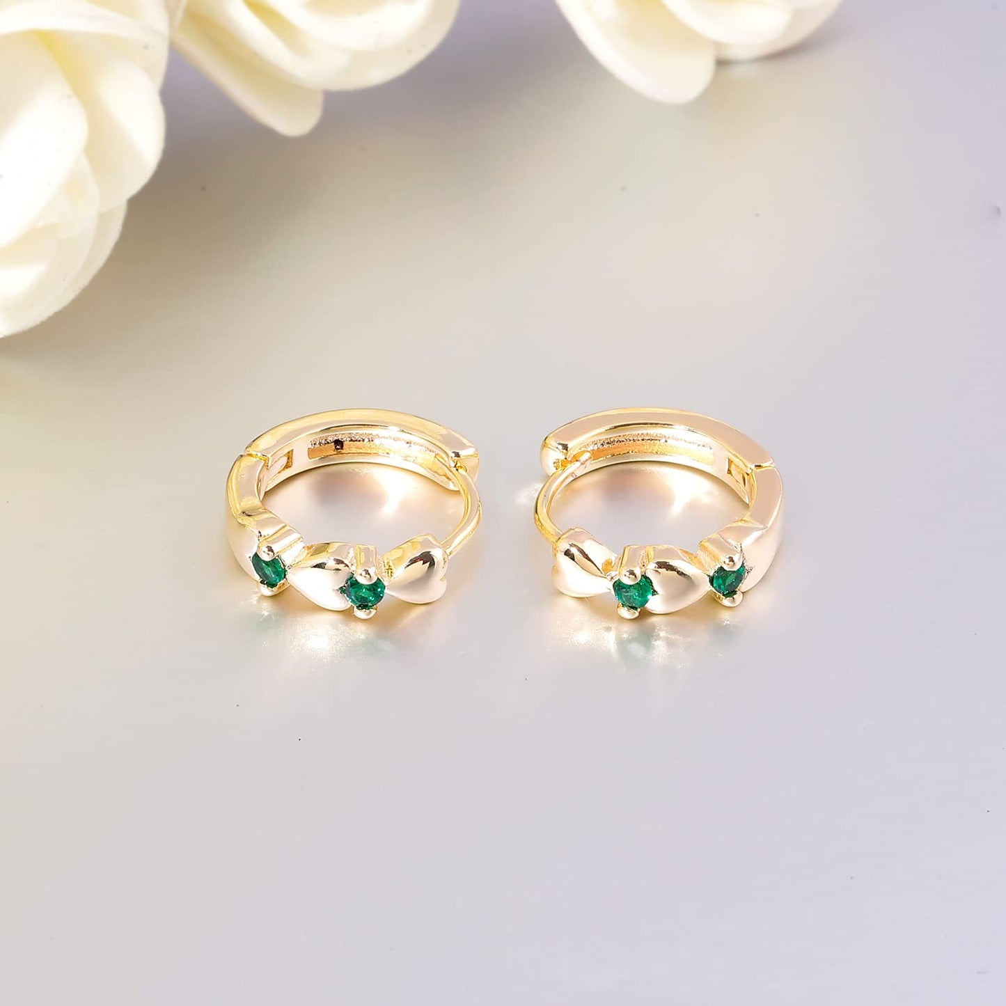 CiNily 14K White Gold Plated Small Hoop Earrings for Women Girls Heart Cubic Zirconia Hypoallergenic Earrings
