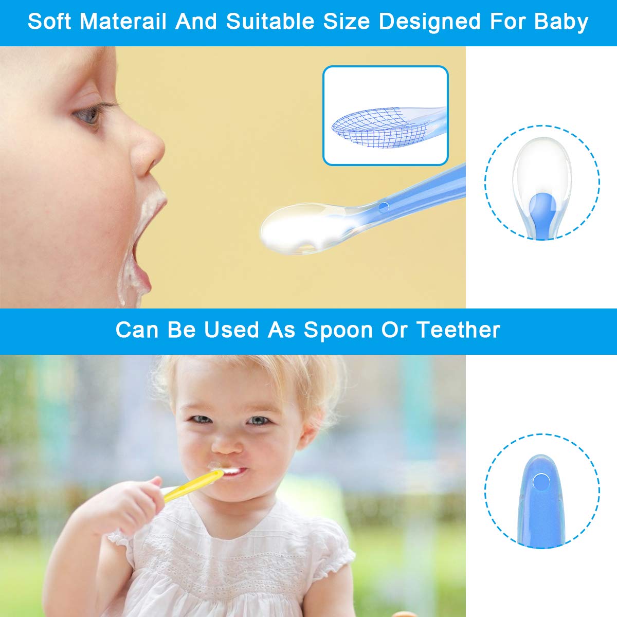 Vicloon Baby Silicone Spoons, 5 PCS Toddler Training Feeding Spoons, Soft Tip BPA Free Gum-Friendly, Dishwasher & Boil-Proof