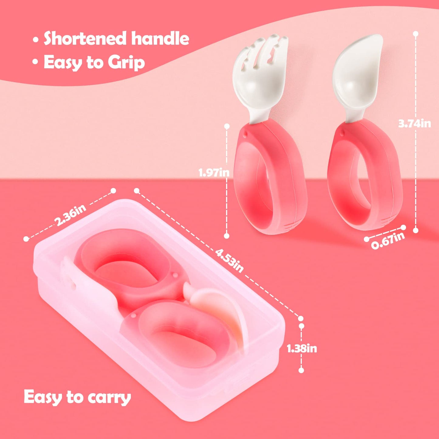 Baby Self Feeding Training Spoon and Fork Set with Travel Case, BPA-Free Cute Circle Toddler Training Utensils, Silicone/ABS Great Tableware Set Spoons Fork for Kids(Yellow)