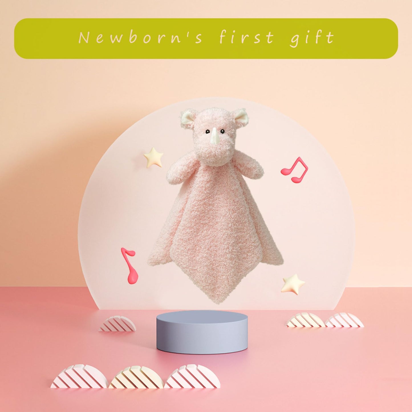 Baby Pink Rhino Soft Stuffed Animal Security Blanket, Plush Rhino Character Lovey Blanket, Baby Shower/Nursery Gift, Newborn Infant Toddler Snuggle Blankie for Boys Girls, 14 Inches