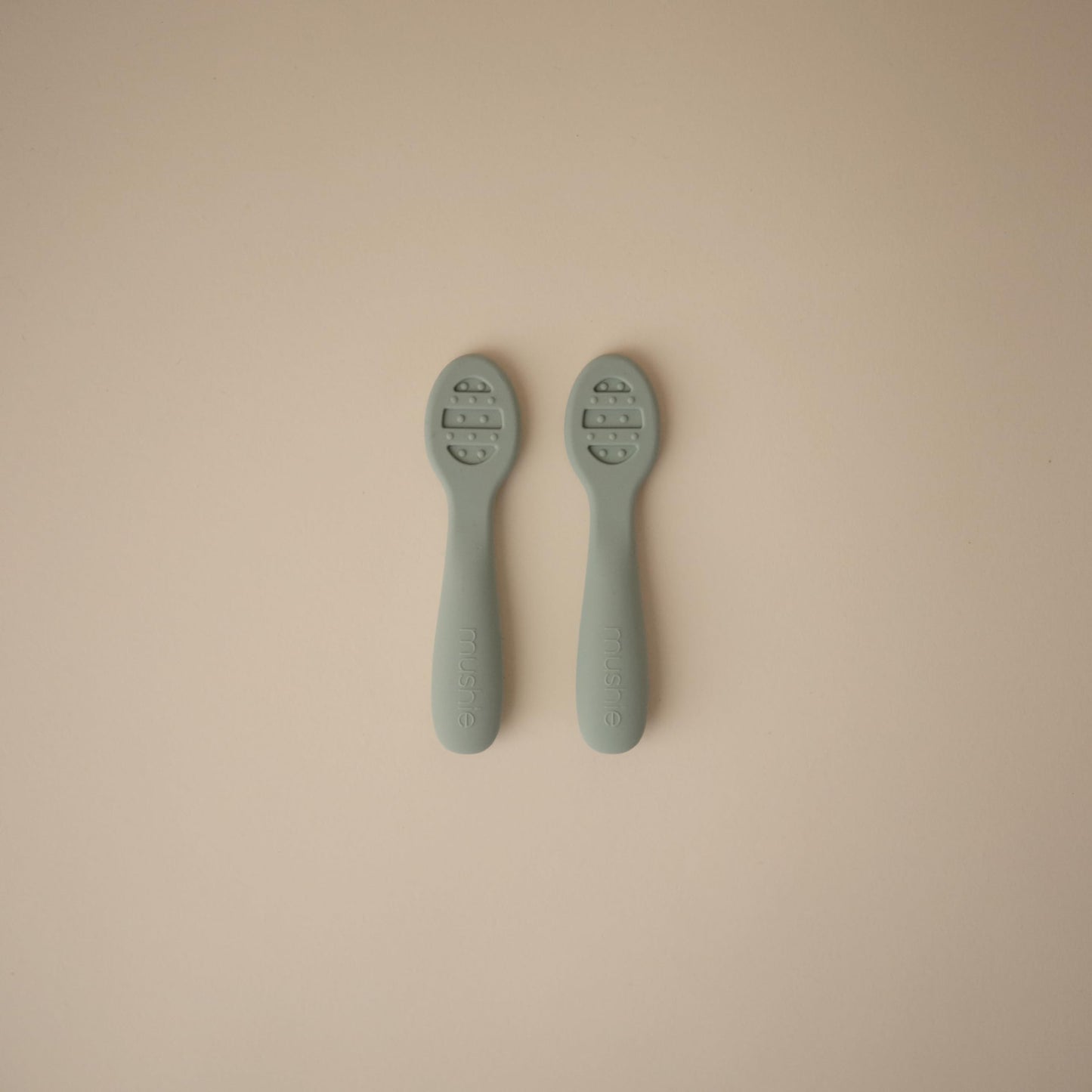 mushie Silicone First Feeding Baby Spoons | 2 Pack (Tradewinds/Shifting Sand)