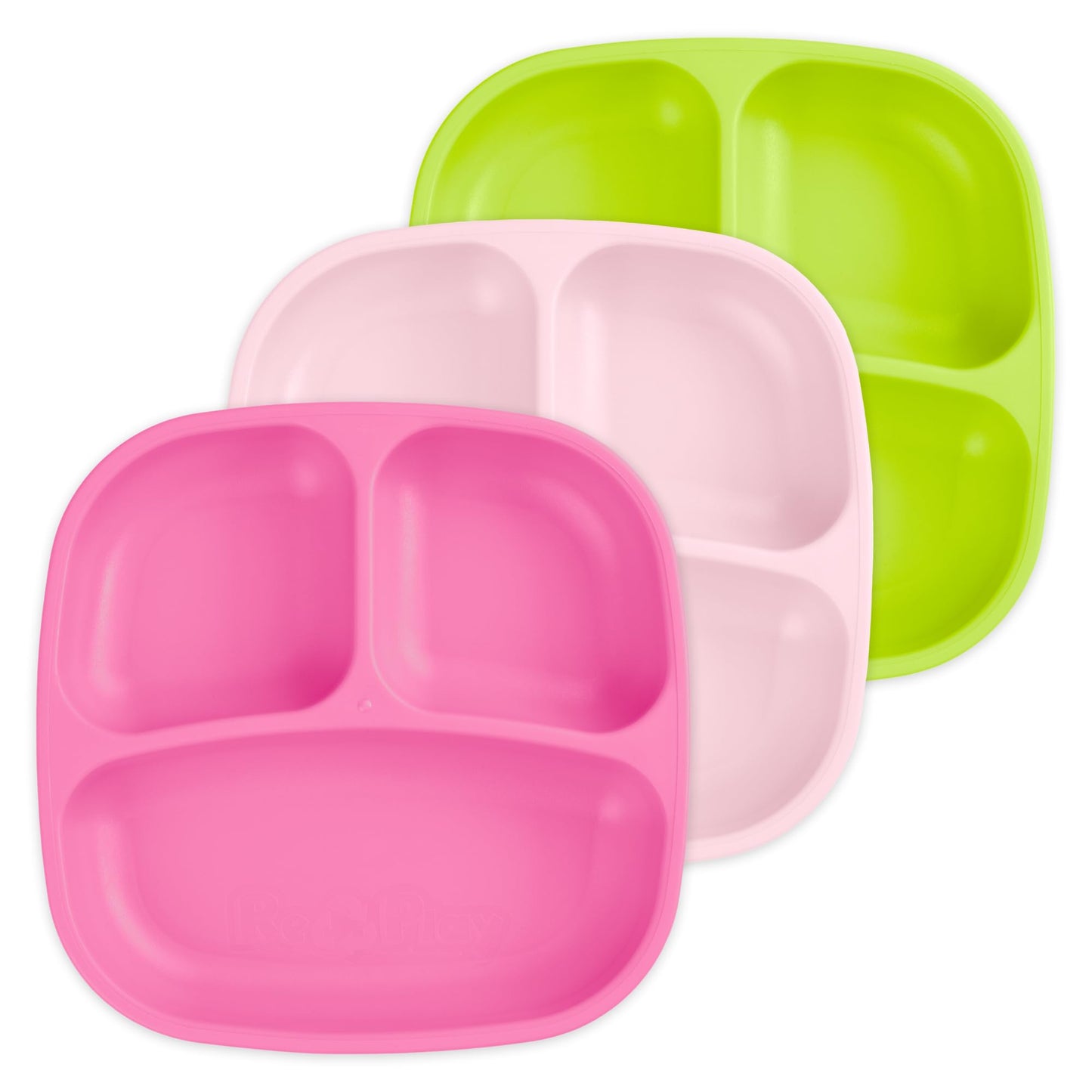 Re-Play Toddler Plates with Dividers - Deep-Walled 3 Compartments Divided Plates for Kids - Dishwasher & Microwave Safe - Made in USA - Set of 3-7.37" x 7.37" x 1.25" - Princess