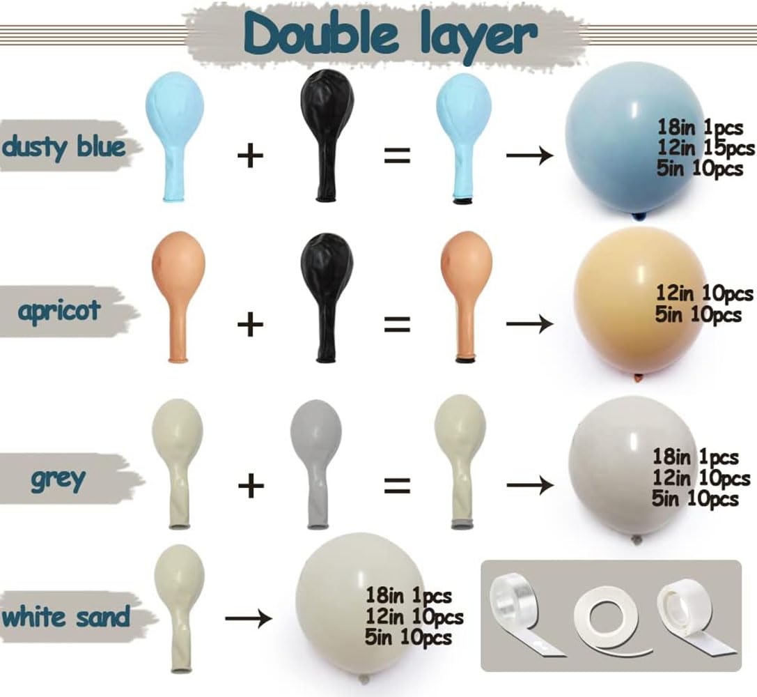 Dusty Blue Brown Balloon Garland Double Stuffed Blue Tan Balloons White Sand Grey Latex Balloons Neutral Balloon Arch Kit For Teddy Bear Baby Shower Boho Birthday Gender Reveal Party Decorations