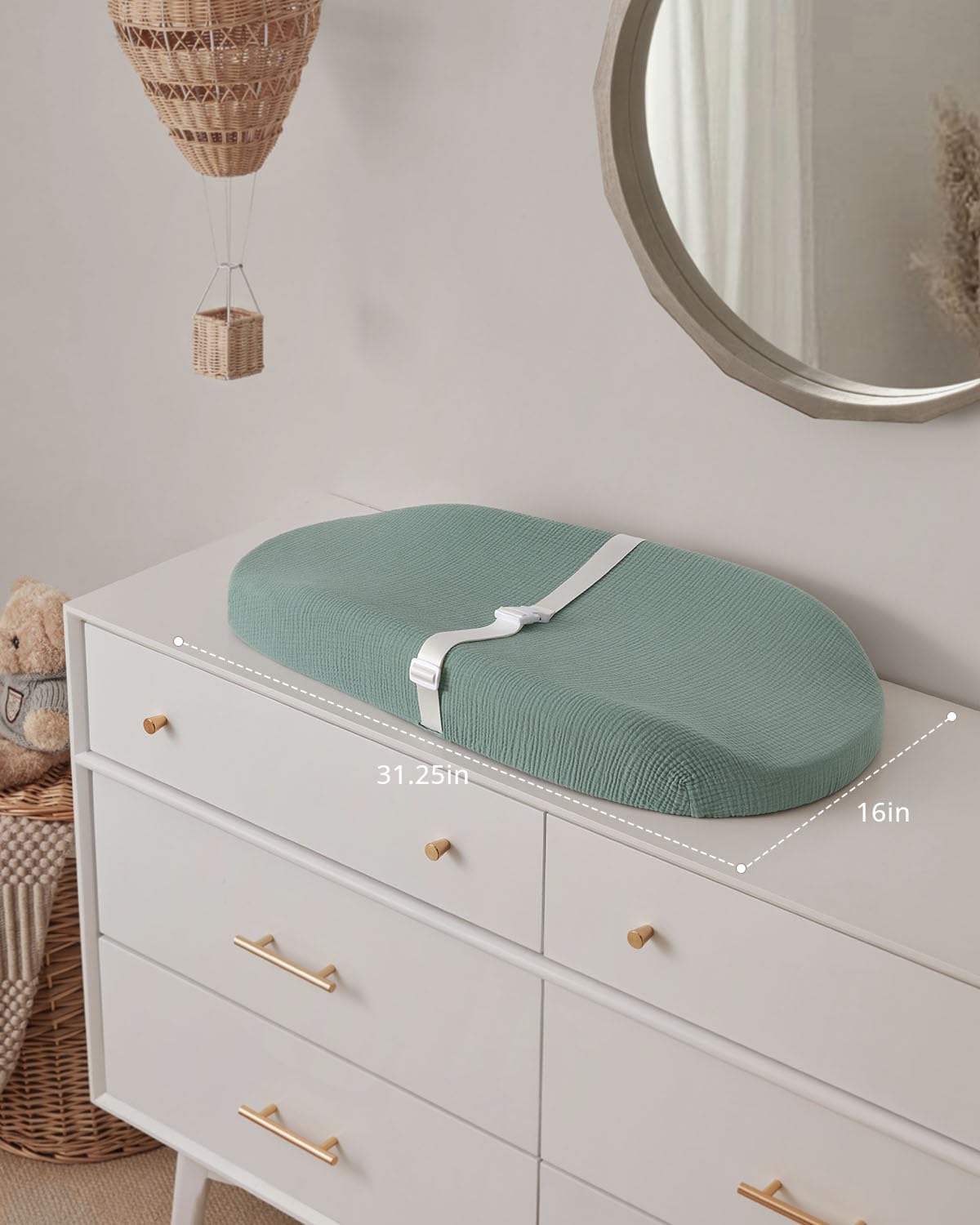 Blissful Diary Muslin Baby Changing Pad with Waterproof Lining Foam, Diaper Changing Table Pad with Cover for Dressers (Monstera, Avocado)