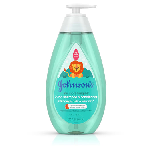 Johnson's Kids No More Tangles 2-in-1 Detangling Shampoo & Conditioner for Kids & Toddlers, Gentle & No More Tears, Hypoallergenic & Free of Parabens, Sulfates & Dyes, 20.3 fl. oz