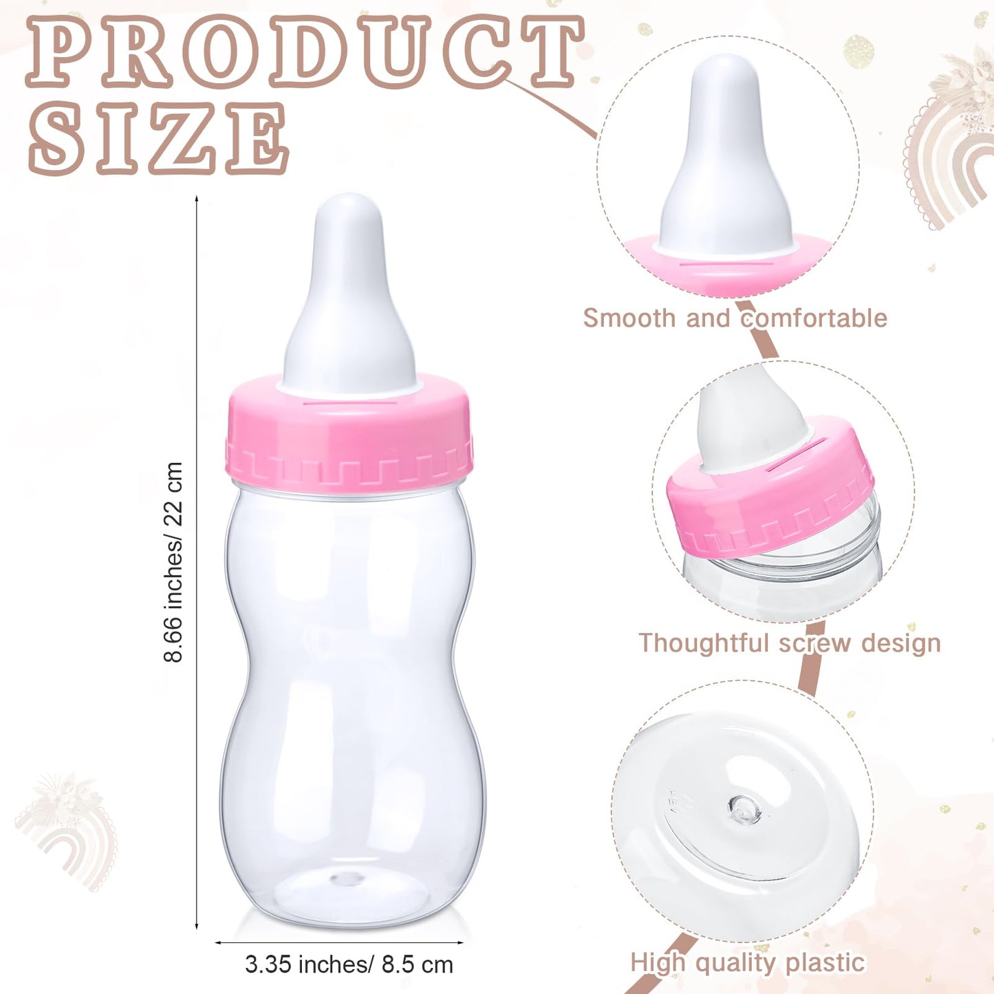 Roowest 512 Pcs Baby Shower Games Guess How Many Pacifiers Sign 100 Small Guessing Games 10 HB Pencils 750ml Milk Bottle 400 Acrylic Pacifiers Decoration for Guest Gender Reveal(Pink,Bear)