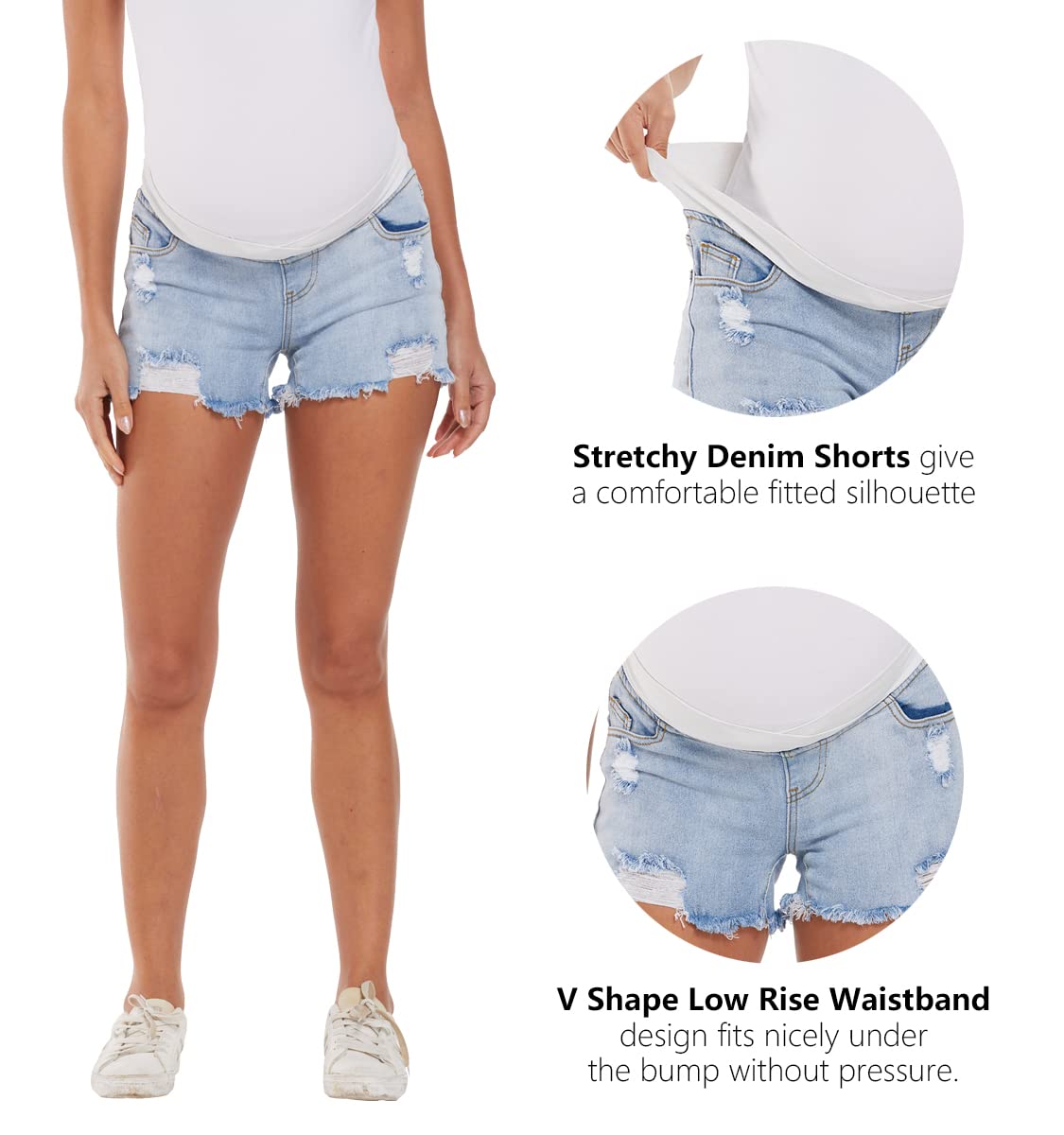 Foucome Women's Maternity Ripped Jean Shorts Summer Distressed Denim Shorts