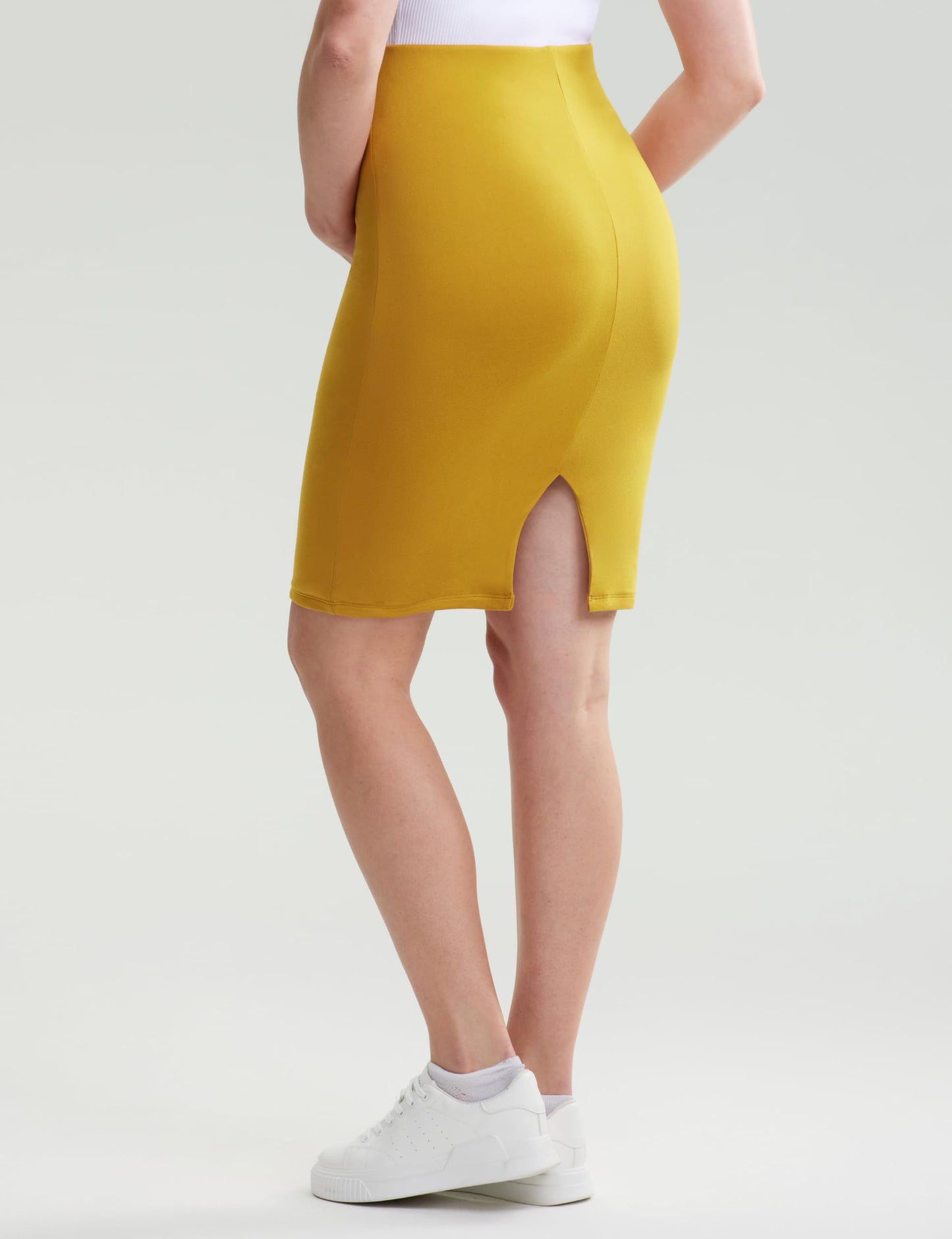 POSHDIVAH Women's Maternity Skirt Over The Belly Midi High Waisted Solid Stretchy Pregnancy Pencil Skirt