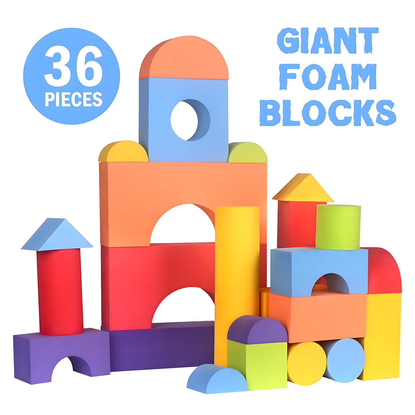 Migargle Large Foam Building Blocks for Toddlers, 36 Pieces Large EVA Soft Stacking Blocks, Baby Bath Foam Toy Set, Early Learning Construction Toys & Gifts for Kids, Boys & Girls