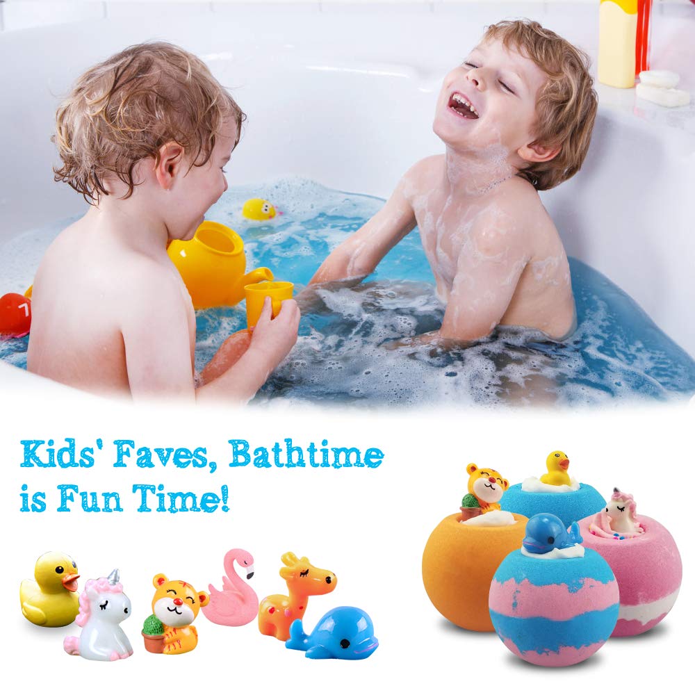 Aofmee Bath Bombs for Kids, Handmade Natural Bath Bombs with Toy Inside, Shea Cocoa Butter Moisturize, Spa Fizzies Bath Bomb Kit, Birthday Christmas Holiday Gifts for Women, Girls, Boys