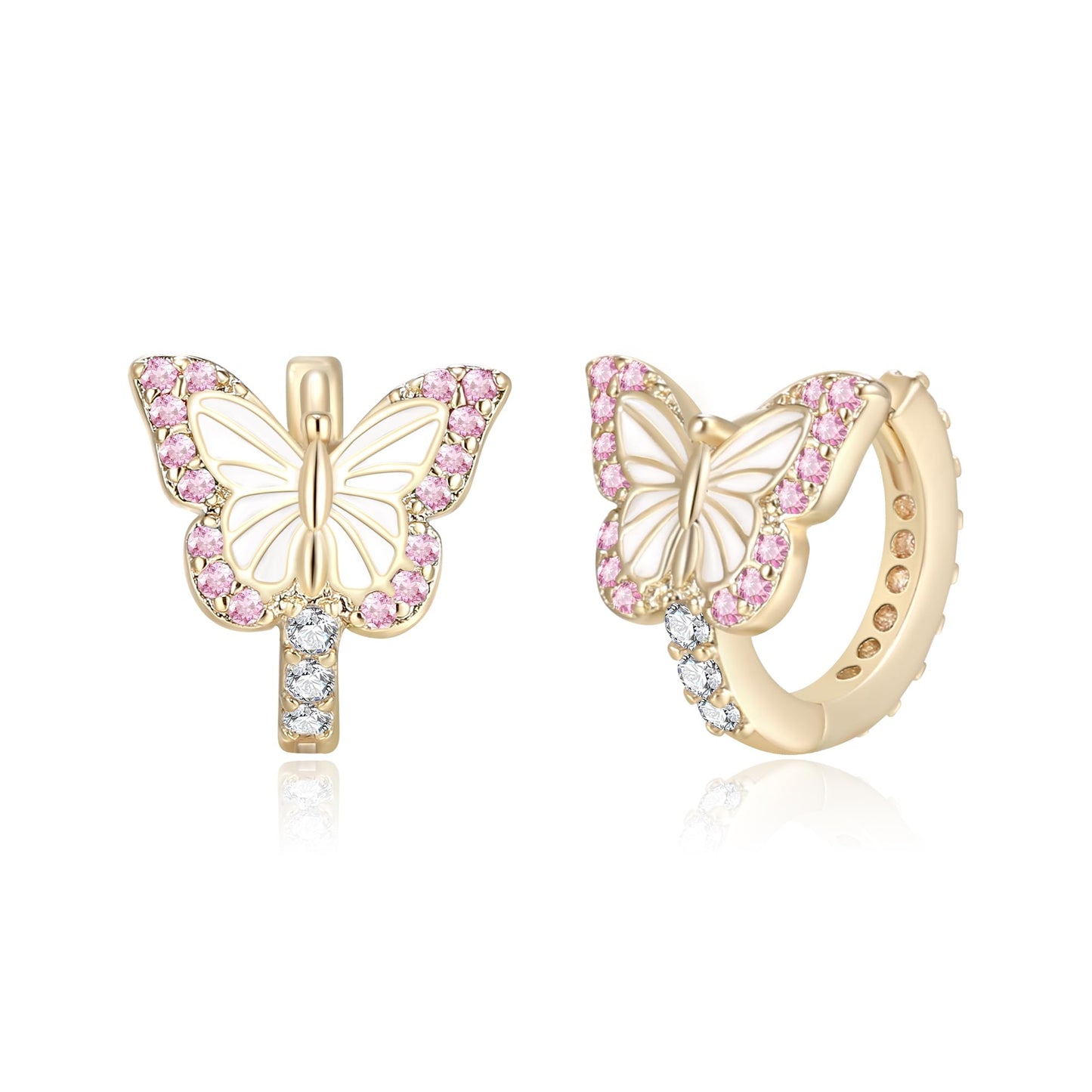 Butterfly Earrings for Women Hypoallergenic CZ 14K Gold Plated Butterflies Huggie Hoop Earring Small Tiny Hoops