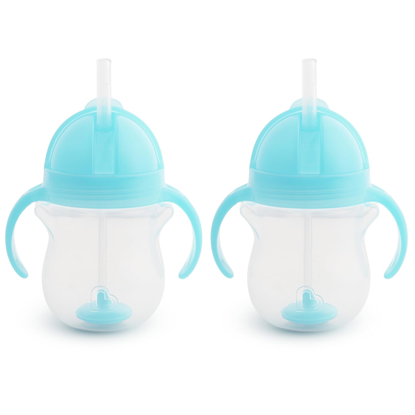 Munchkin Any Angle Sippy Cups for Toddlers, Spill Proof Weighted Straw Cup with Transition Handles for Babies 6 Months and Up, 2 Pack, Blue/Green