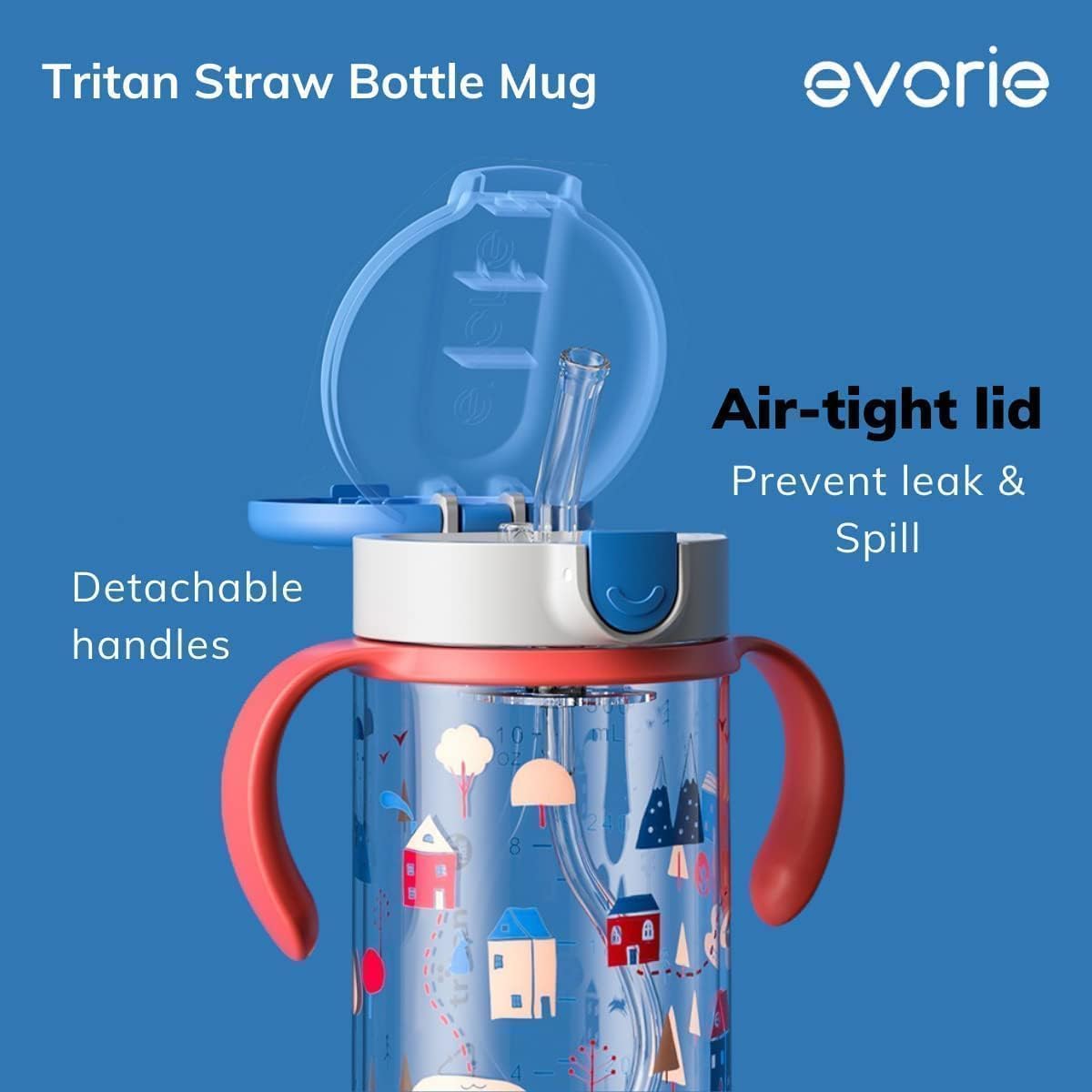 Evorie Tritan Spill Proof Toddler Straw Sippy Cup, 10 oz for Baby and Toddlers 1-3 Years Old, No Spill Straw Water Bottle with Removable Handles, Ideal for School, BPA-Free, Pink Rabbit