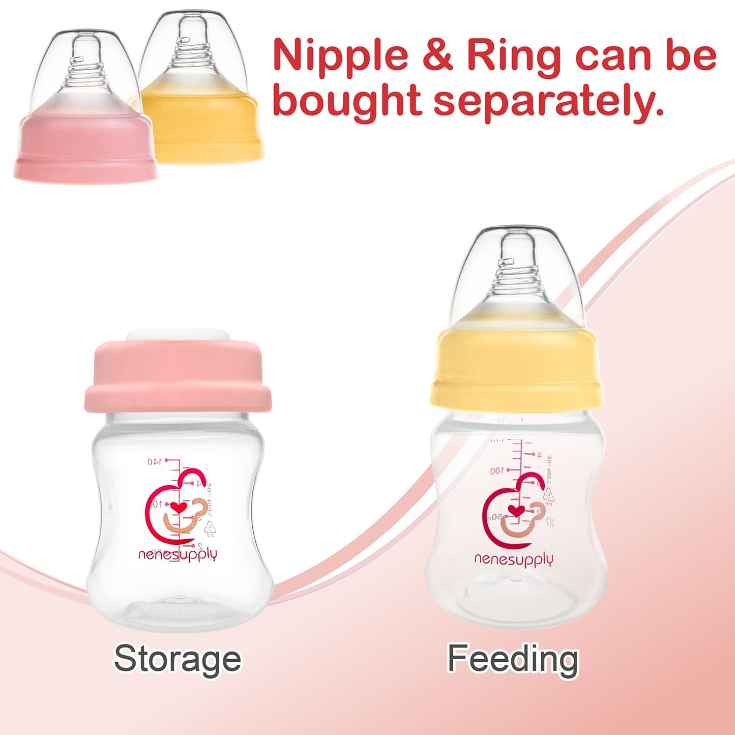 Nenesupply Natural Baby Bottles Newborn Feeding Bottles Slow Flow Breastfeeding Bottle for Breastfed Babies Wide Neck 9oz Anti Colic Level 2 Nipple for 1+ Month Infant Replace Spectra Bottle Pumping